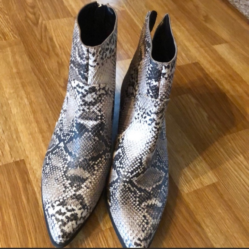 Snakeskin ankle booties